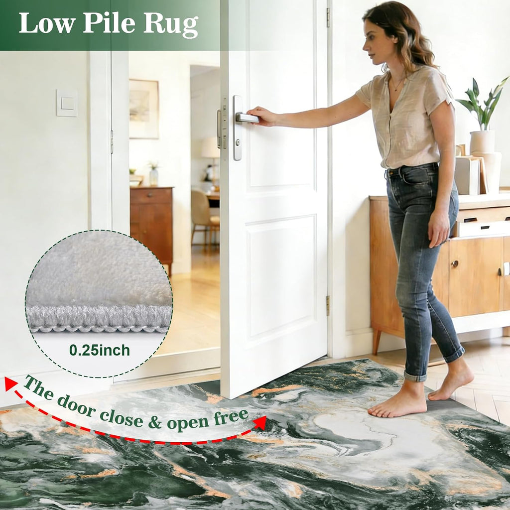Green Marble Washable Modern Area Rug