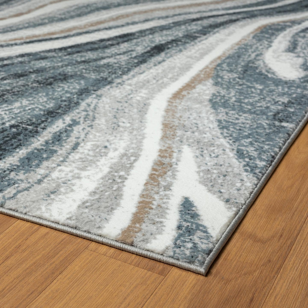 Blue Marble Swirl Abstract Area Rug