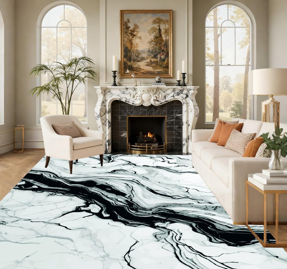 Liquid Marble Washable Modern Area Rug