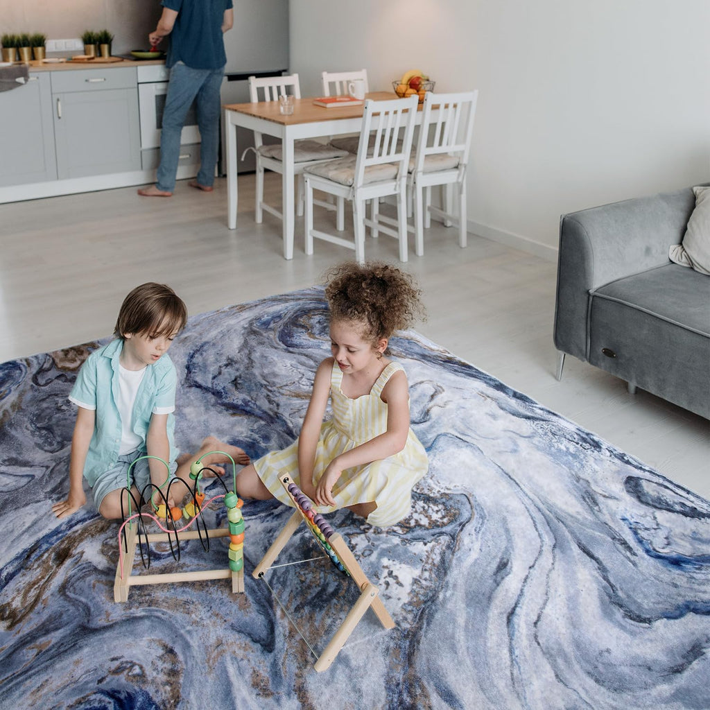 Blue Marble Washable Modern Area Rug