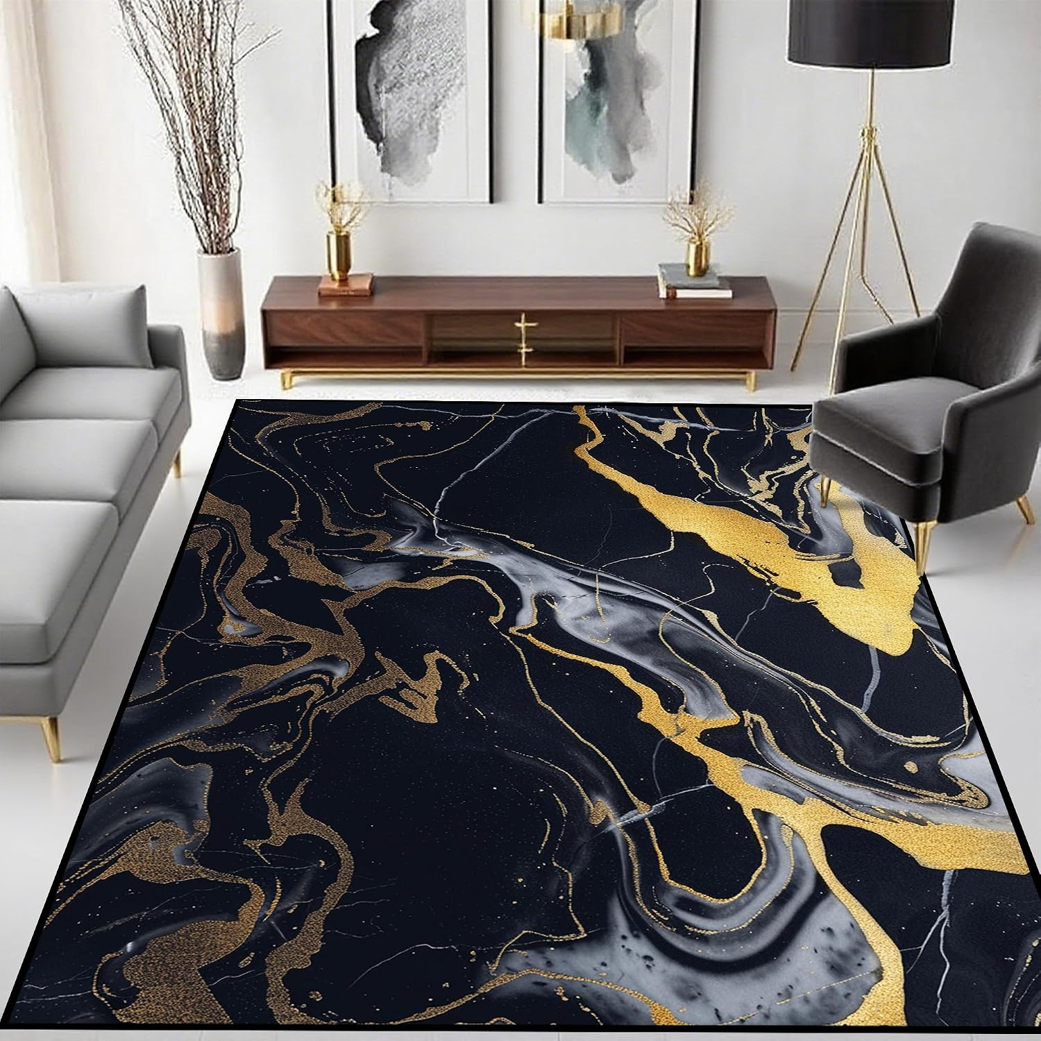 Modern Marble Washable Abstract Area Rug