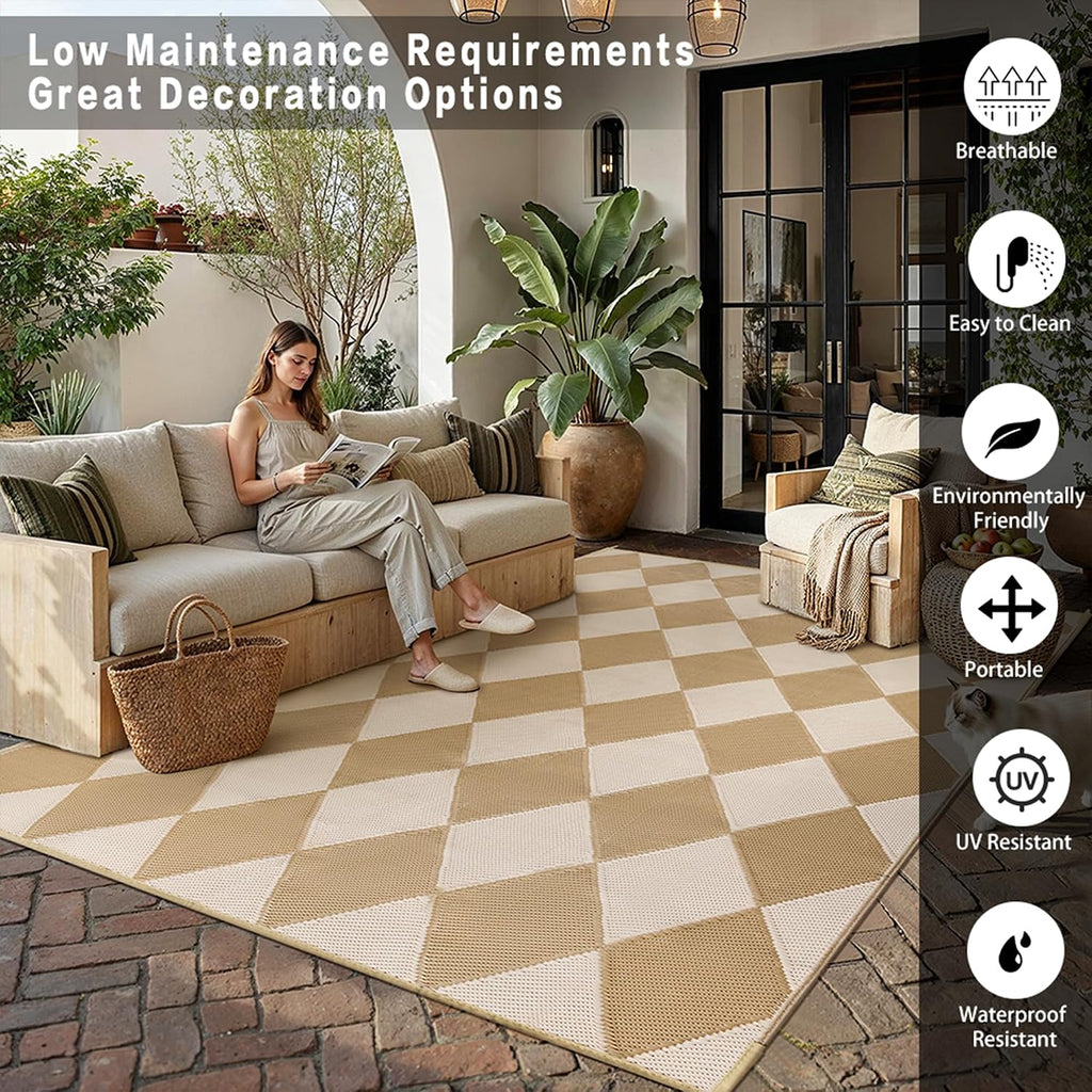 Waterproof Reversible Geometric Outdoor Rug