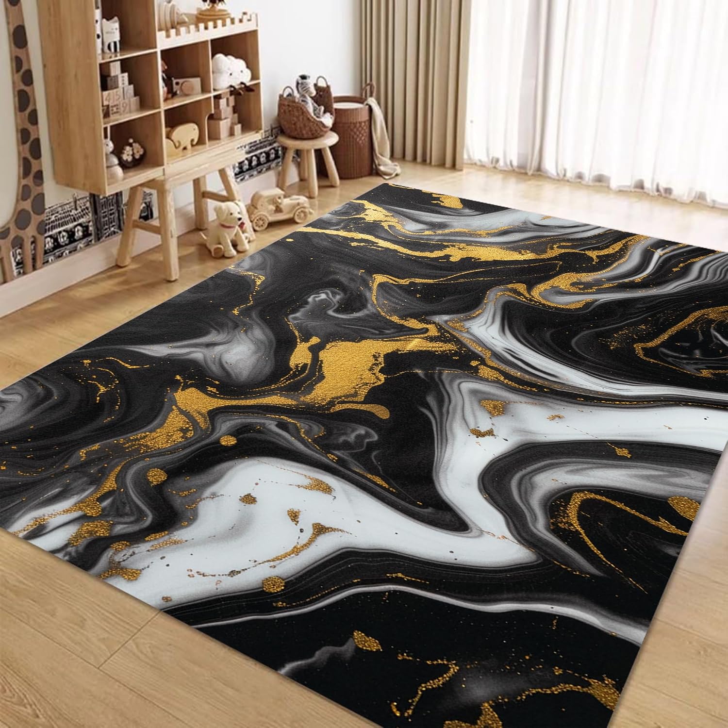 Modern Marble Swirl Washable Area Rug