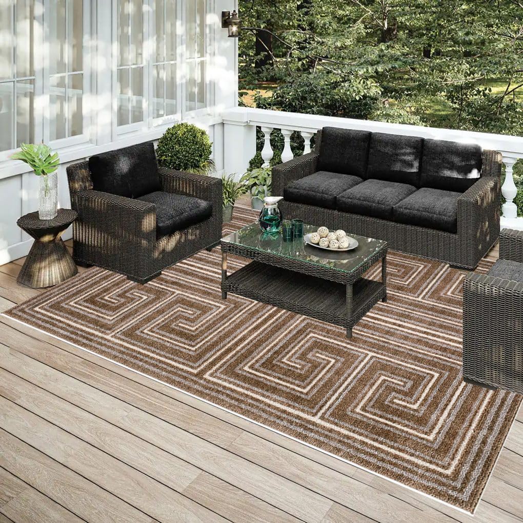 Rustic Geometric Waterproof Washable Outdoor Rug