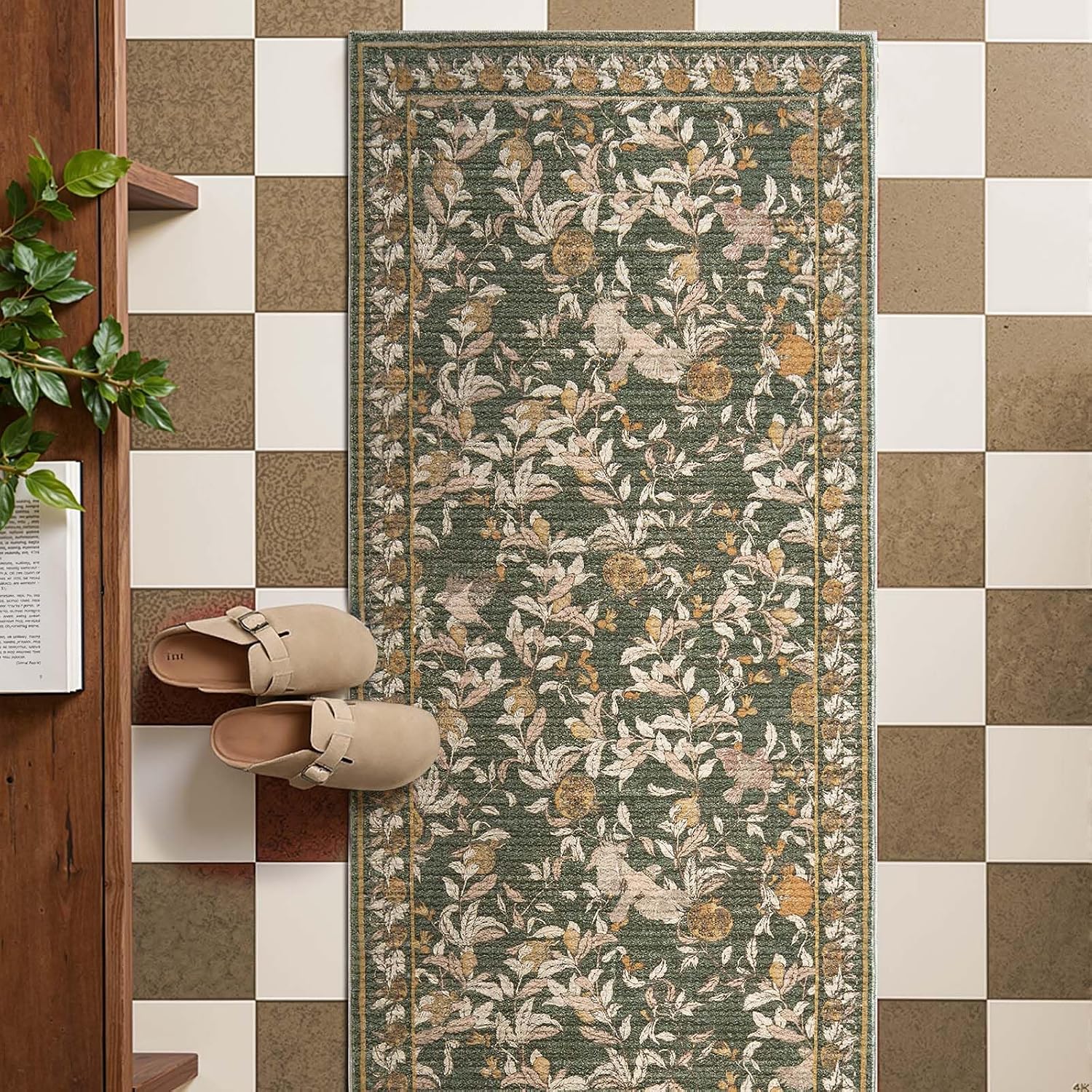 Vintage Floral Pet Friendly Washable Rug