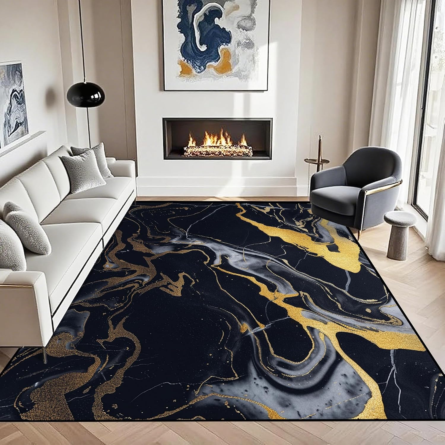 Modern Marble Washable Abstract Area Rug