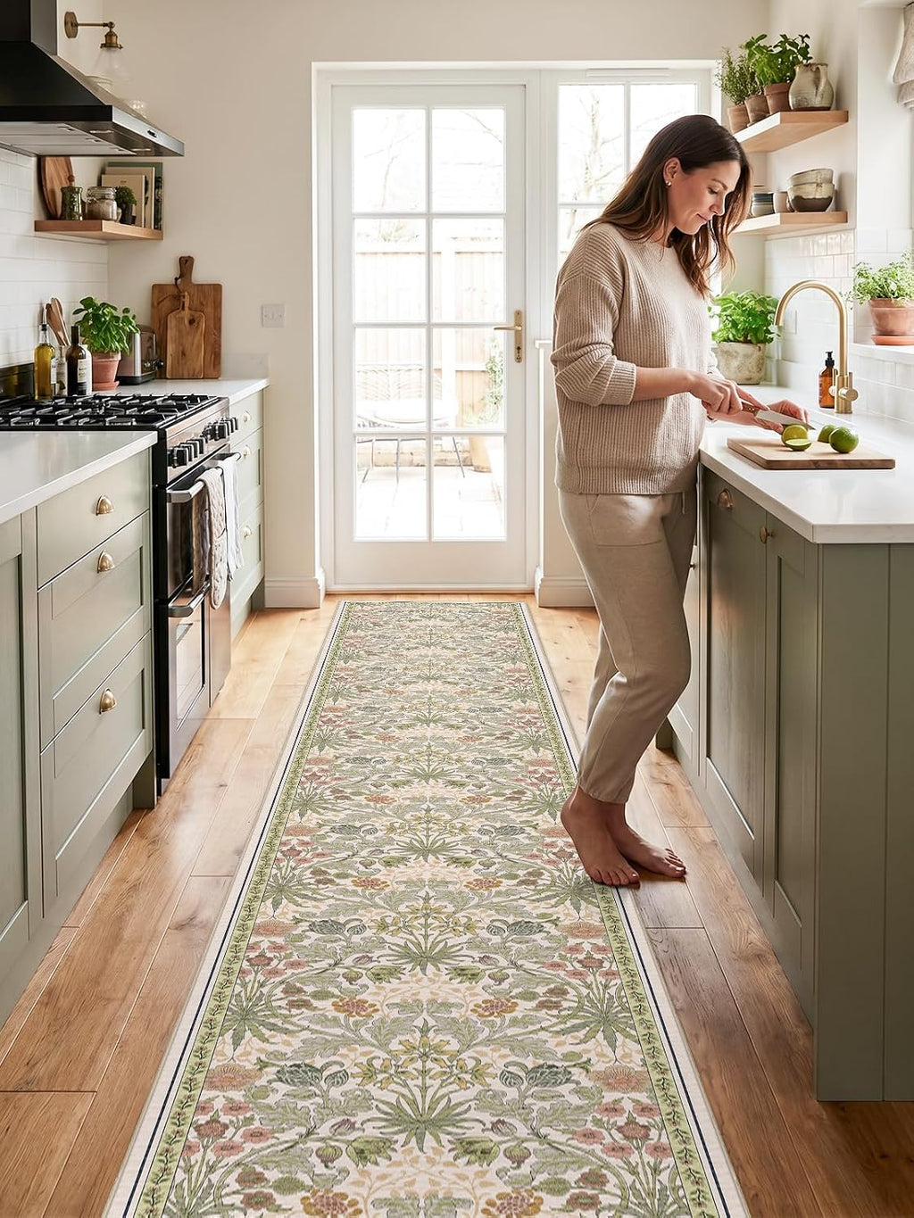 Boho Washable Floral Non Slip Runner Rug