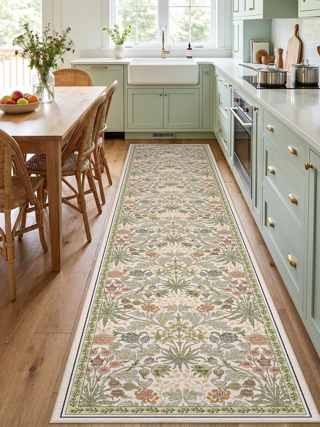 Boho Washable Floral Non Slip Runner Rug