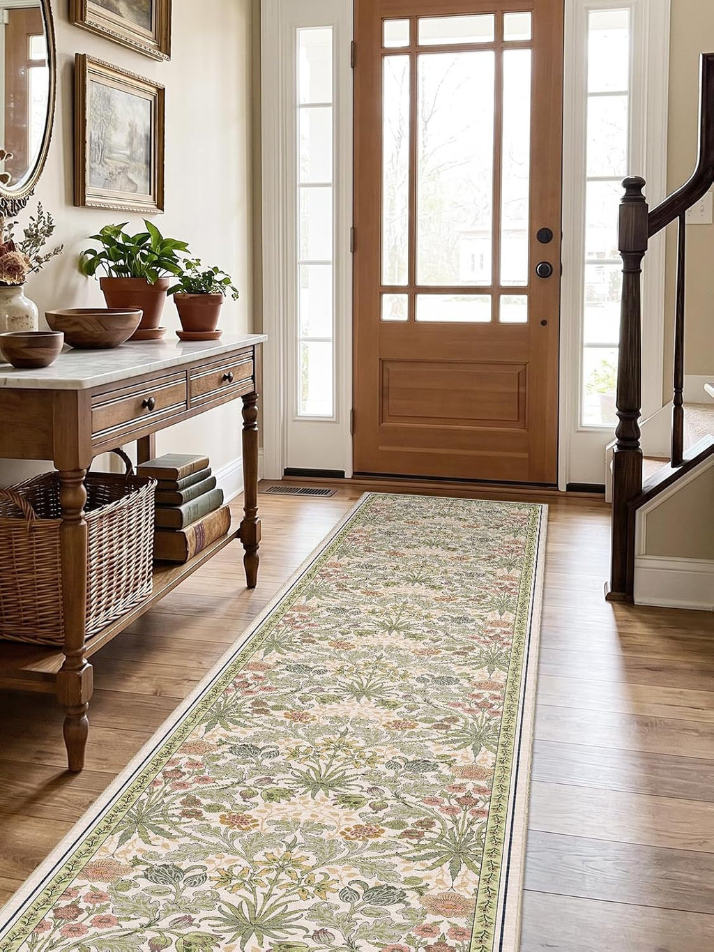 Boho Washable Floral Non Slip Runner Rug