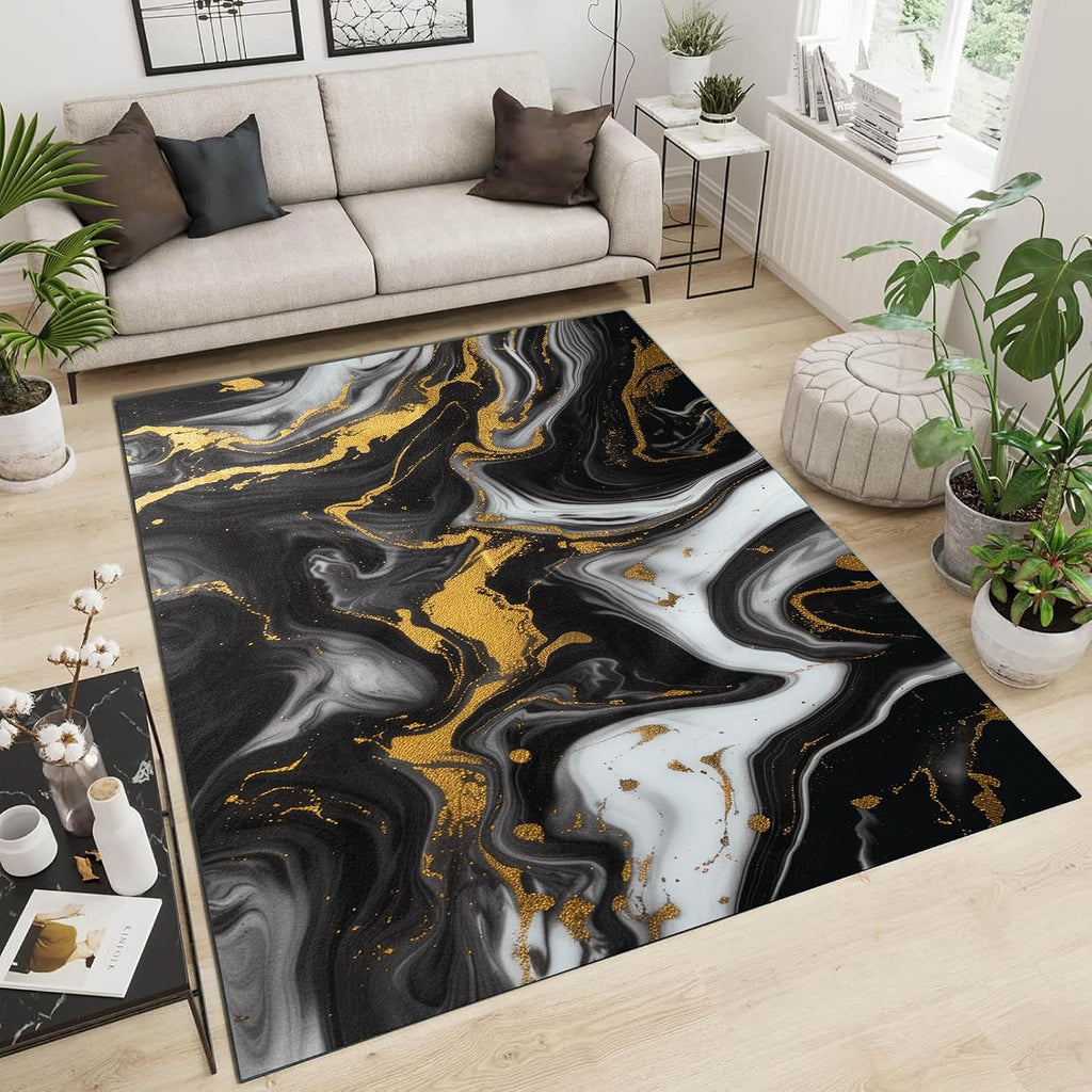 Modern Marble Swirl Washable Area Rug