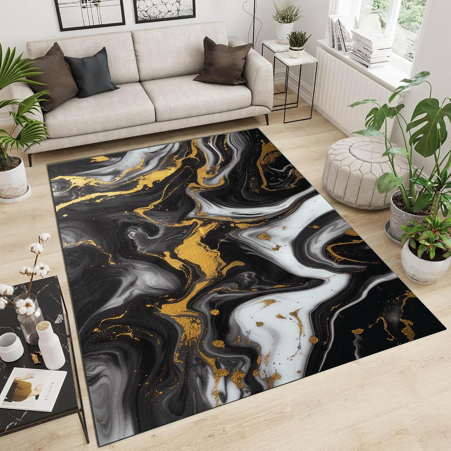 Modern Marble Swirl Washable Area Rug