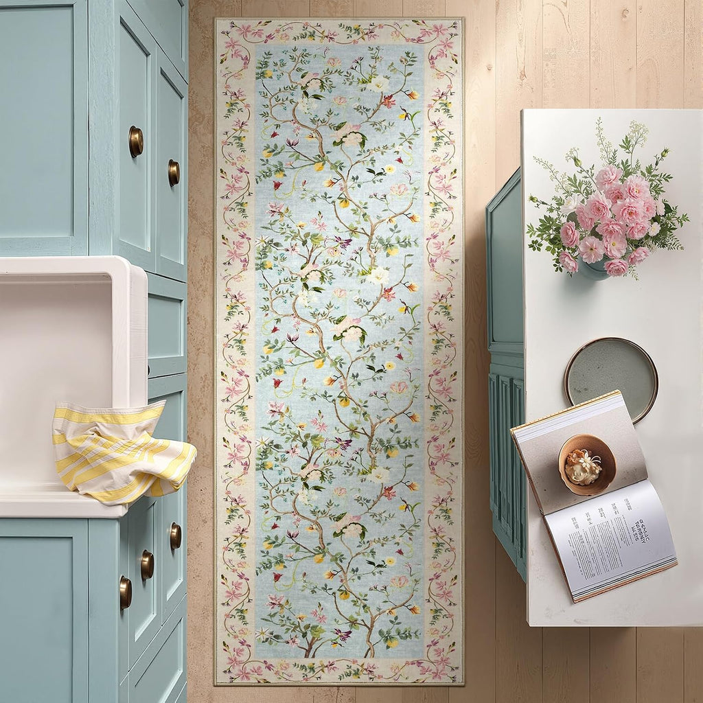 Boho Floral Stain Resistant Runner Rug