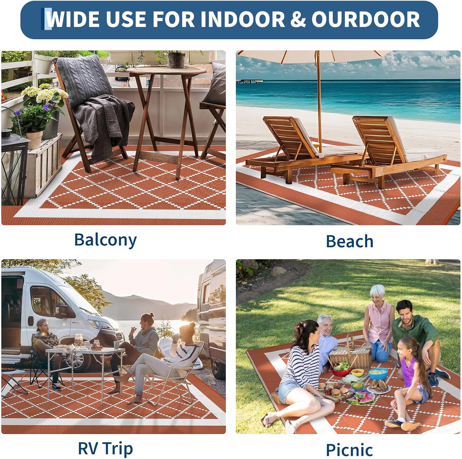 Modern Reversible Waterproof Outdoor Rug