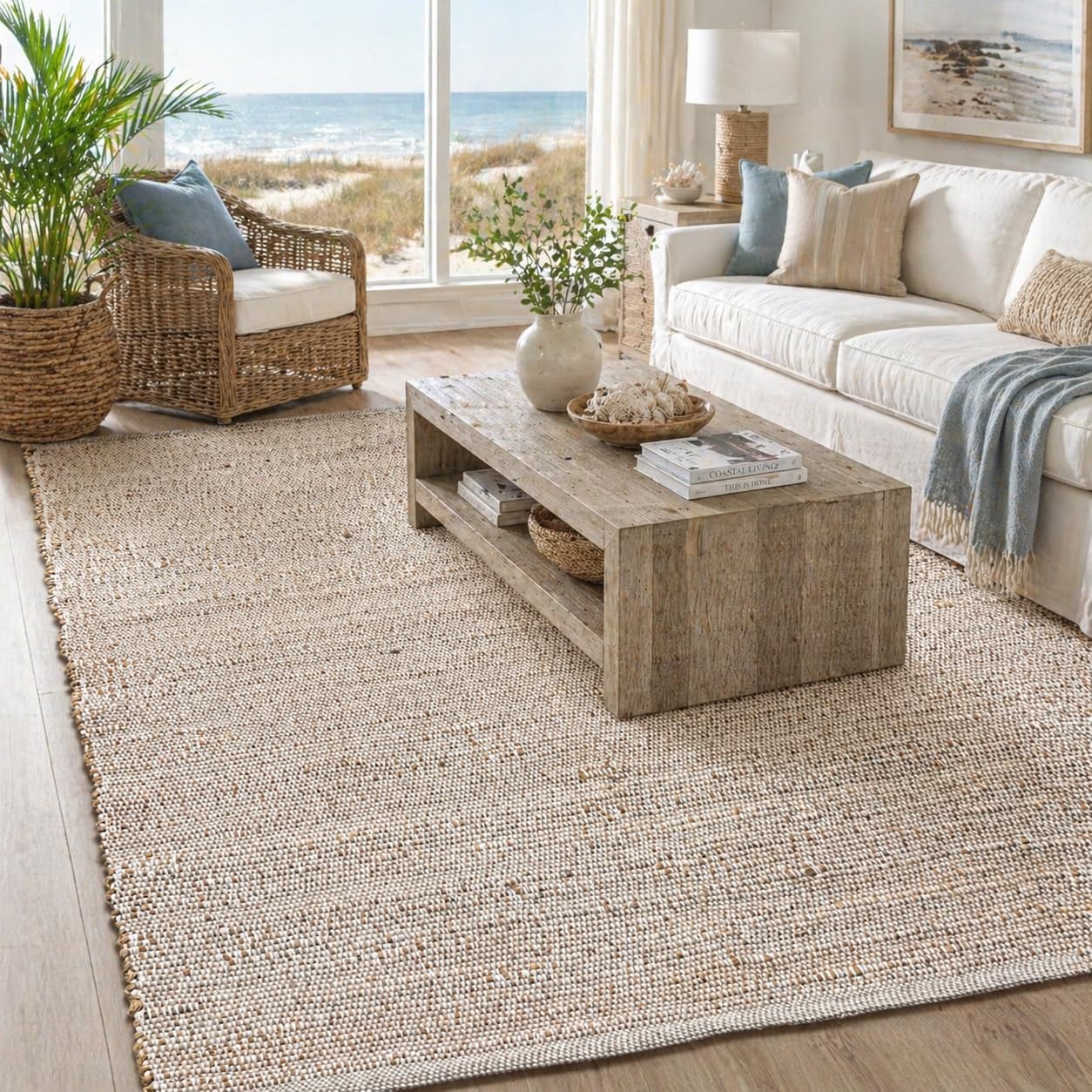 Boho Braided Reversible Jute Cotton Rug