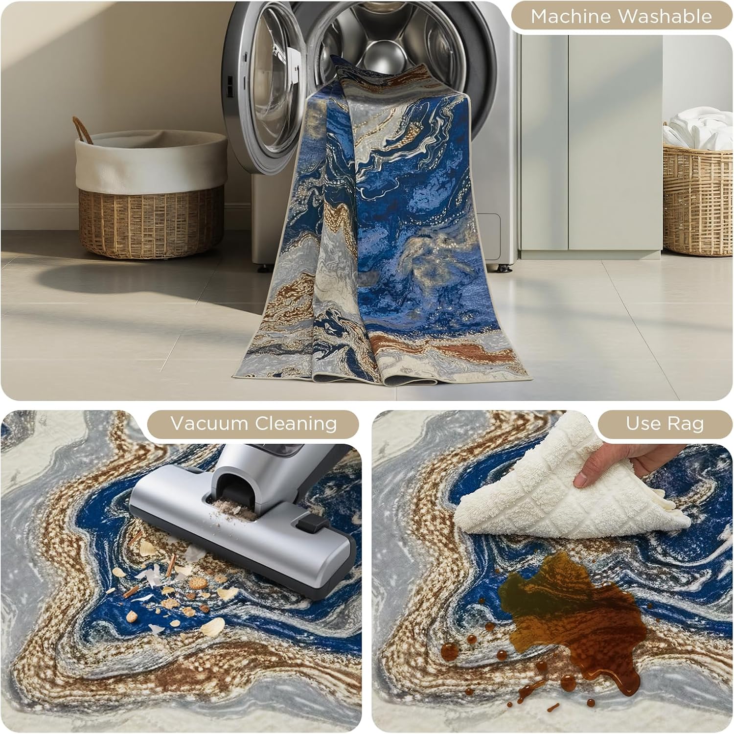 Marble Swirl Washable Modern Area Rug