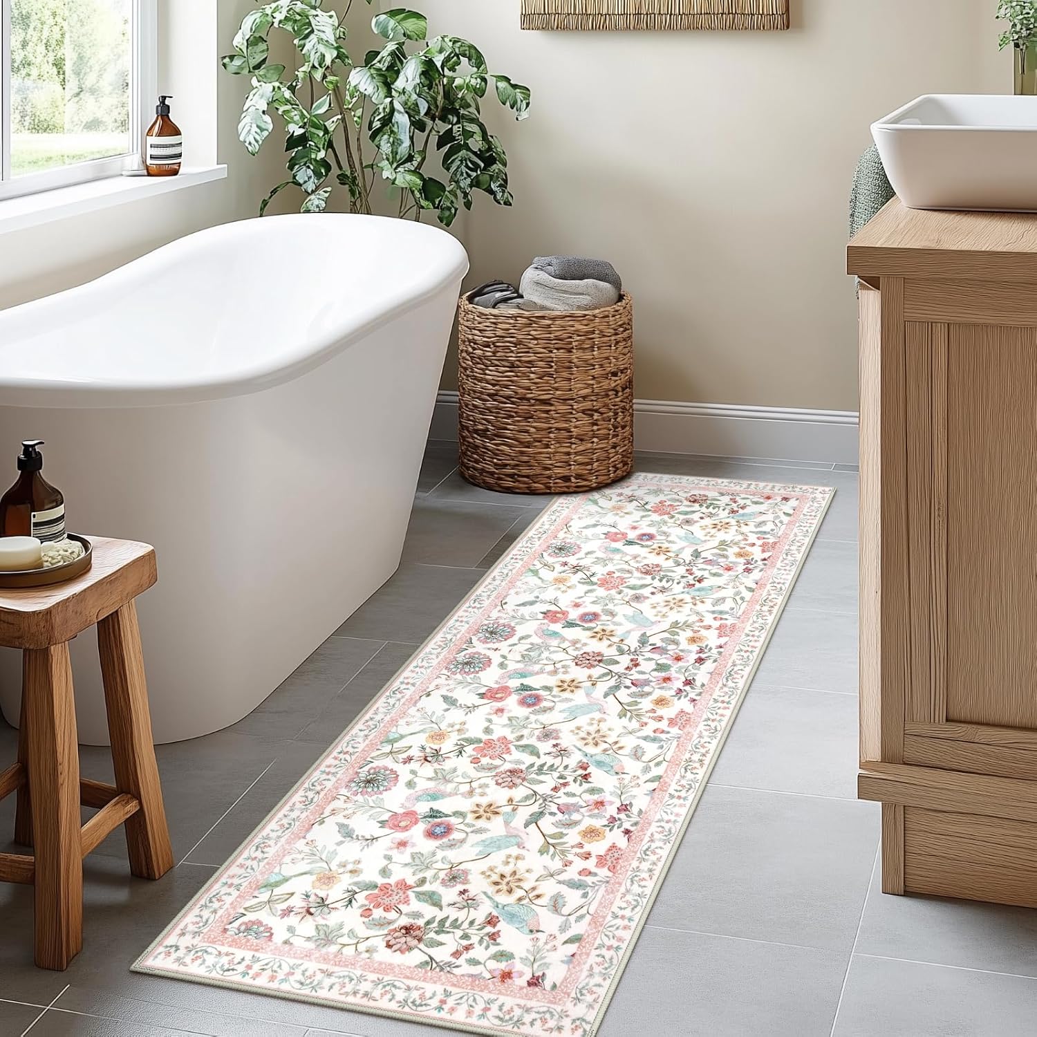 Botanical Floral Non Slip Washable Runner Rug