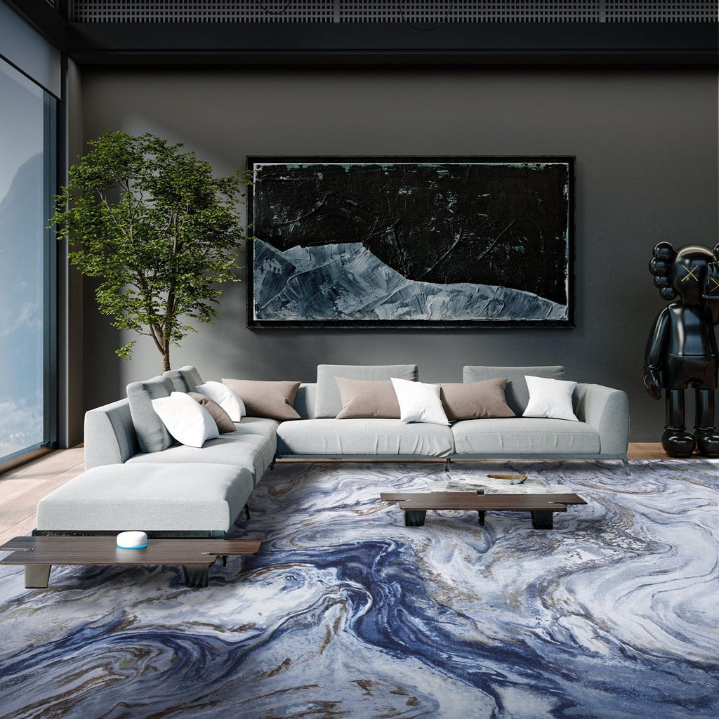 Blue Marble Washable Modern Area Rug