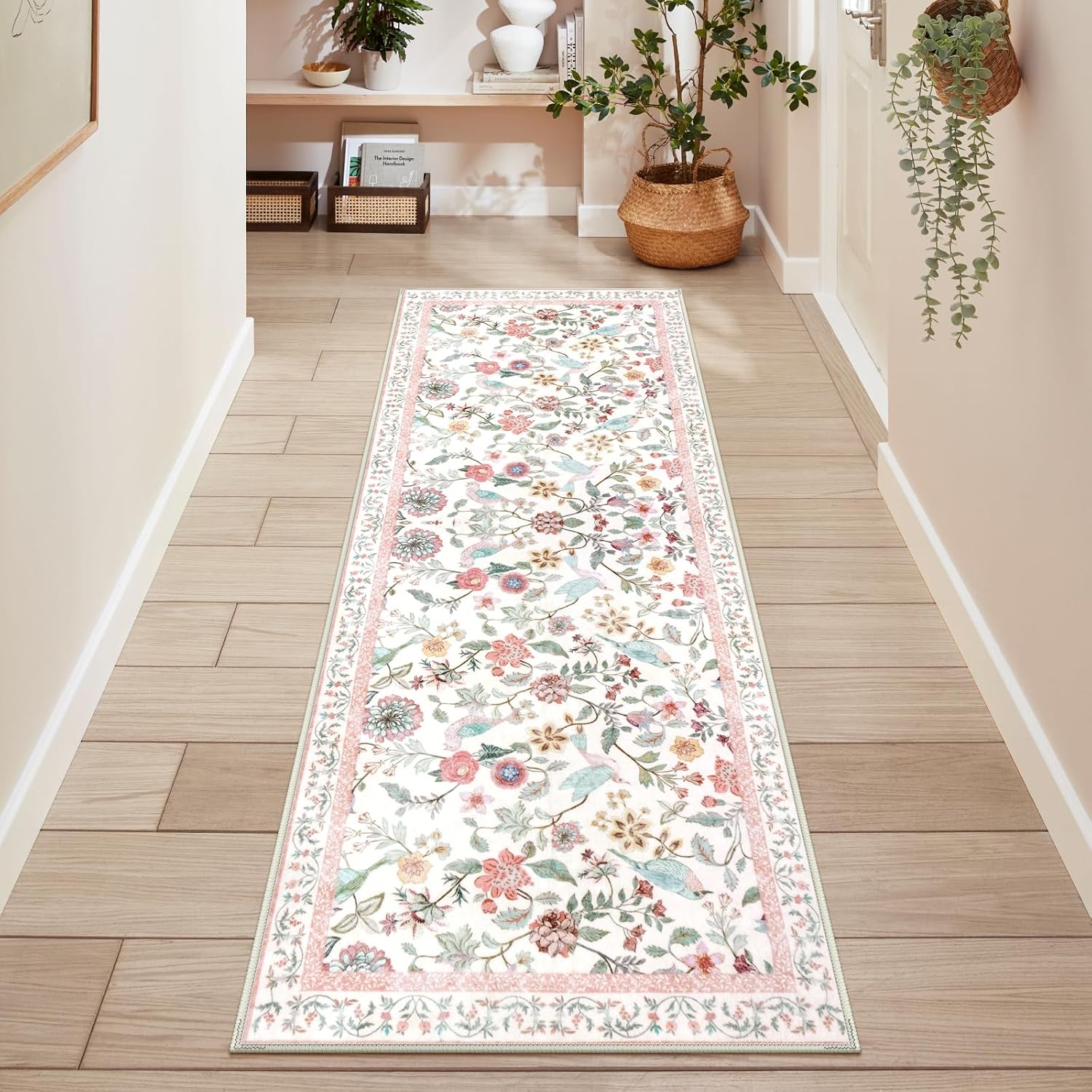 Botanical Floral Non Slip Washable Runner Rug