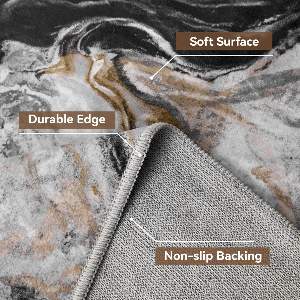 Black Marble Washable Modern Area Rug