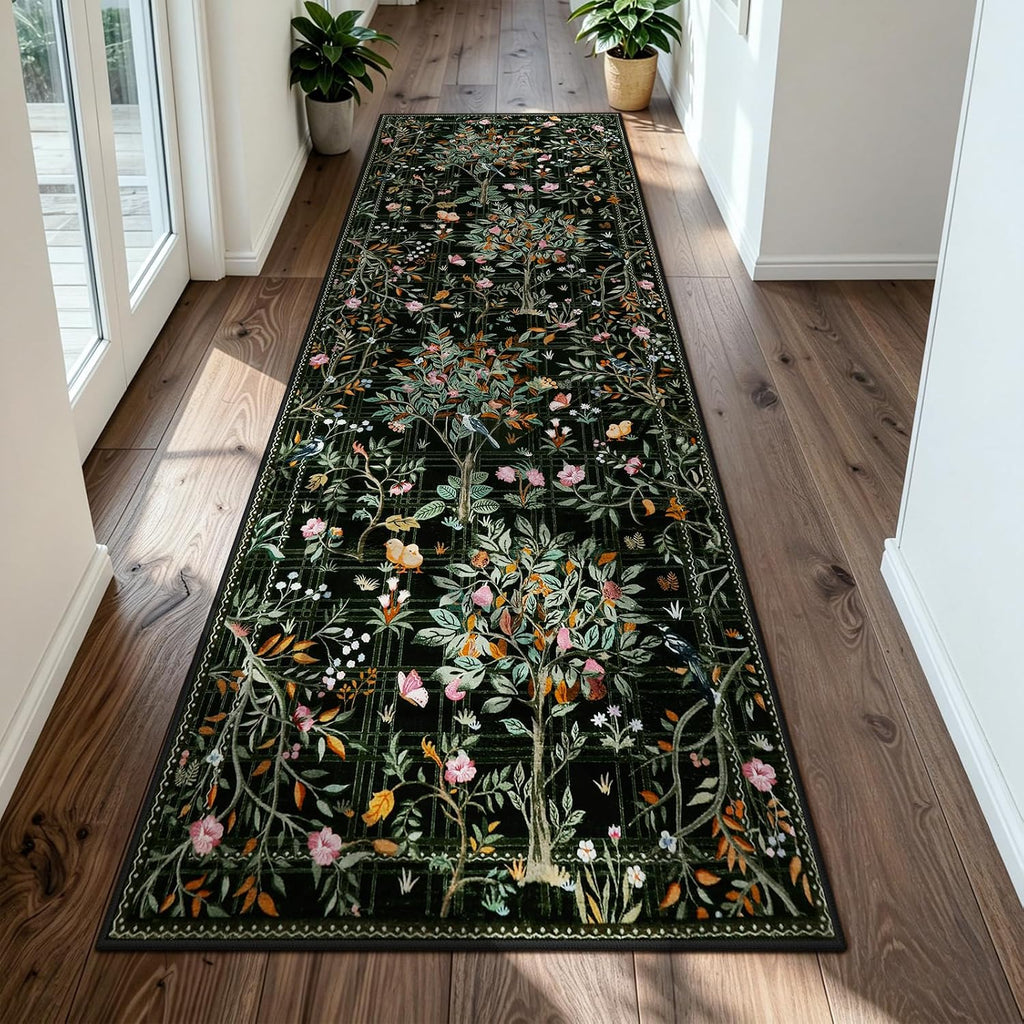 Boho Floral Non Slip Washable Runner Rug