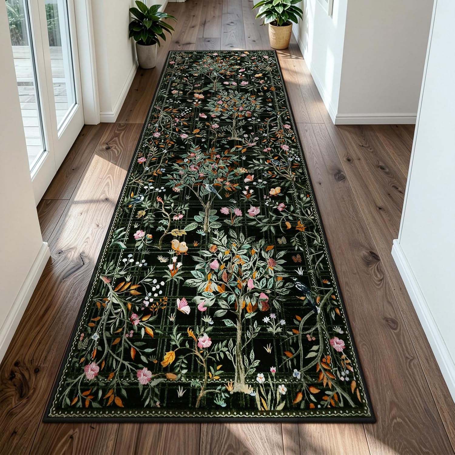 Boho Floral Non Slip Washable Runner Rug