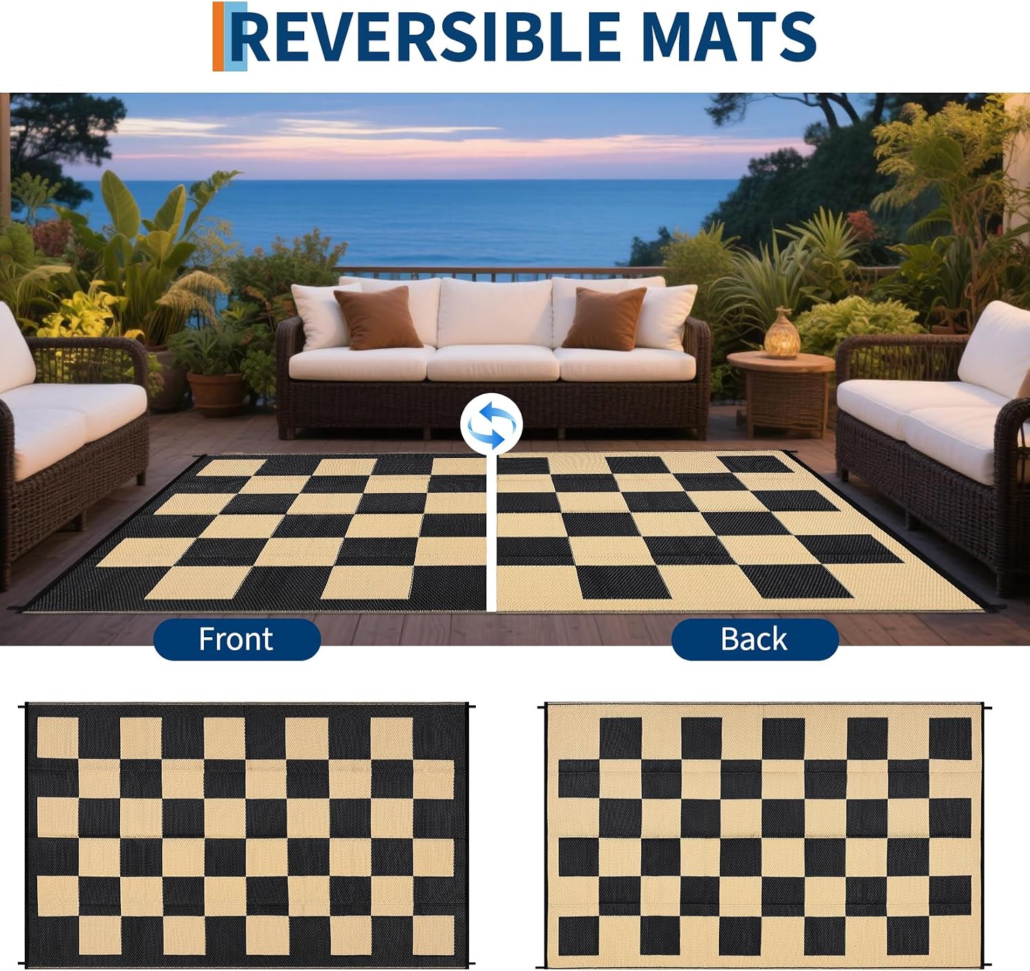 UV Resistant Plaid Waterproof Outdoor Rug