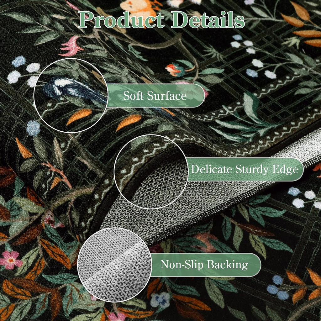 Boho Floral Non Slip Washable Runner Rug
