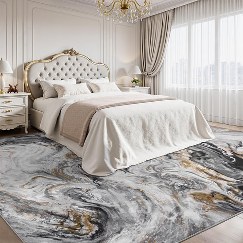 Black Marble Washable Modern Area Rug