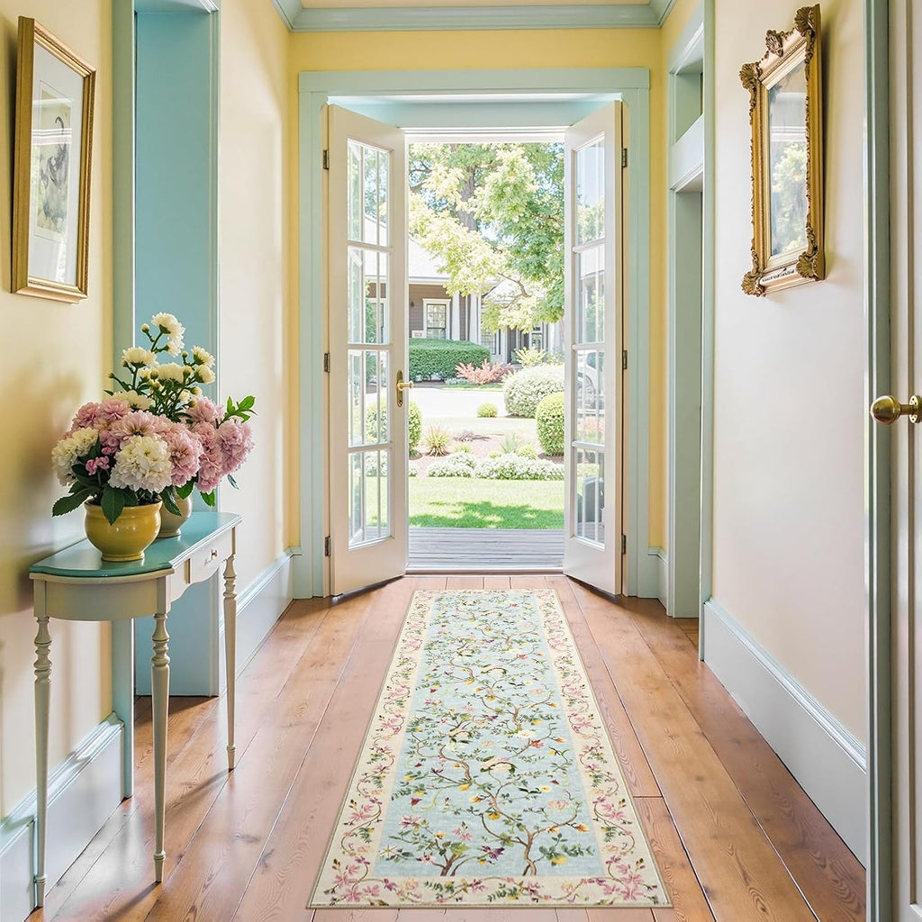 Boho Floral Stain Resistant Runner Rug