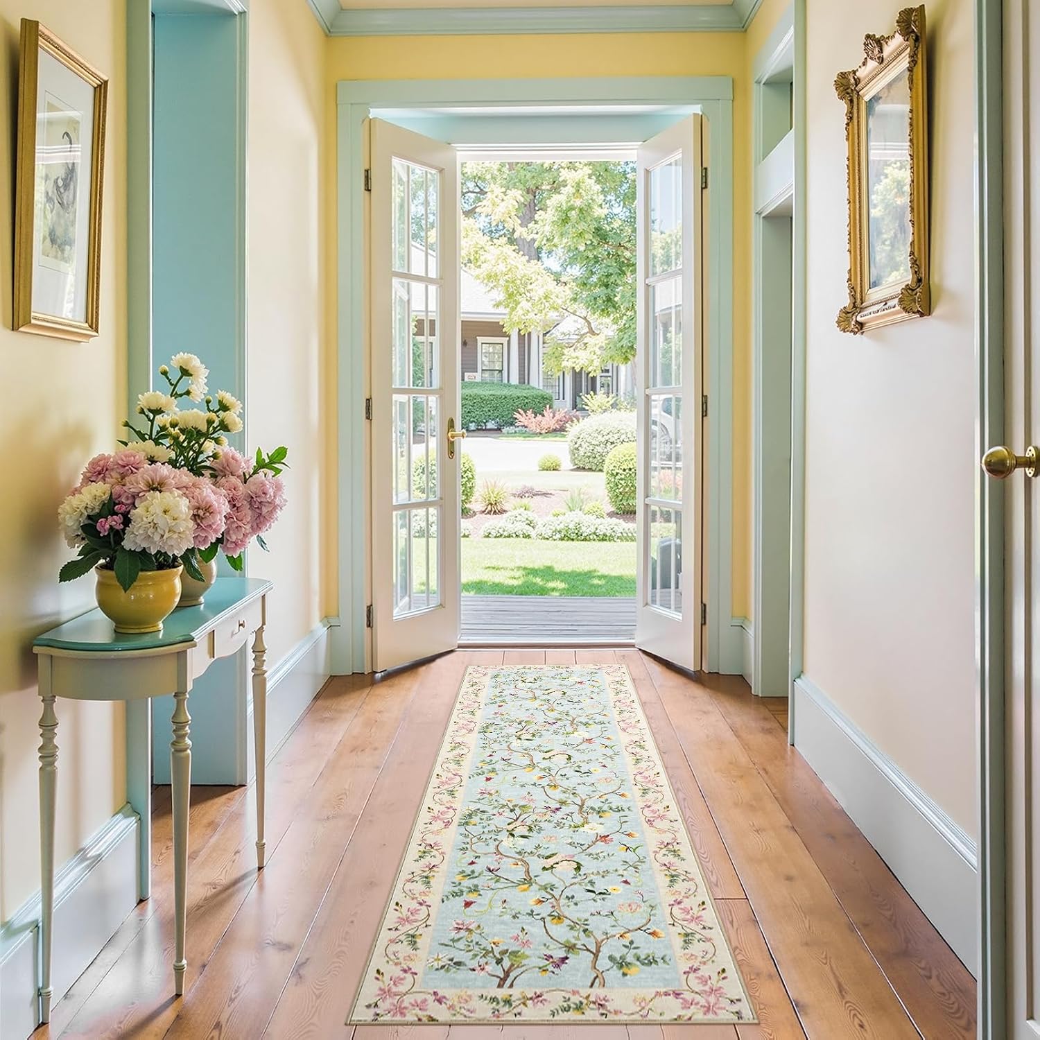 Boho Floral Stain Resistant Runner Rug