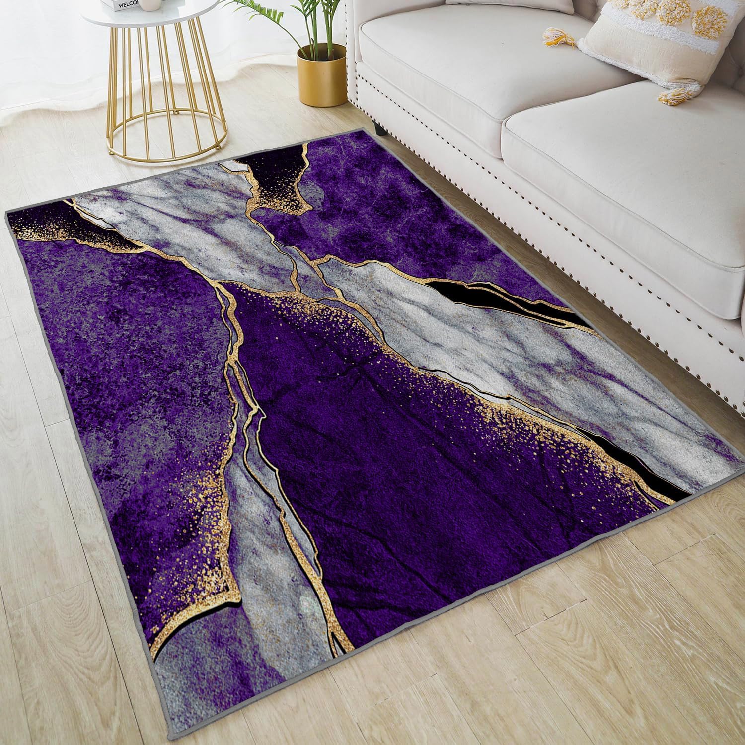 Purple Marble Washable Modern Rug