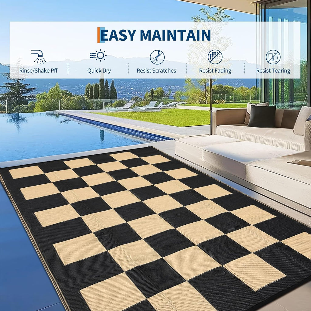 UV Resistant Plaid Waterproof Outdoor Rug