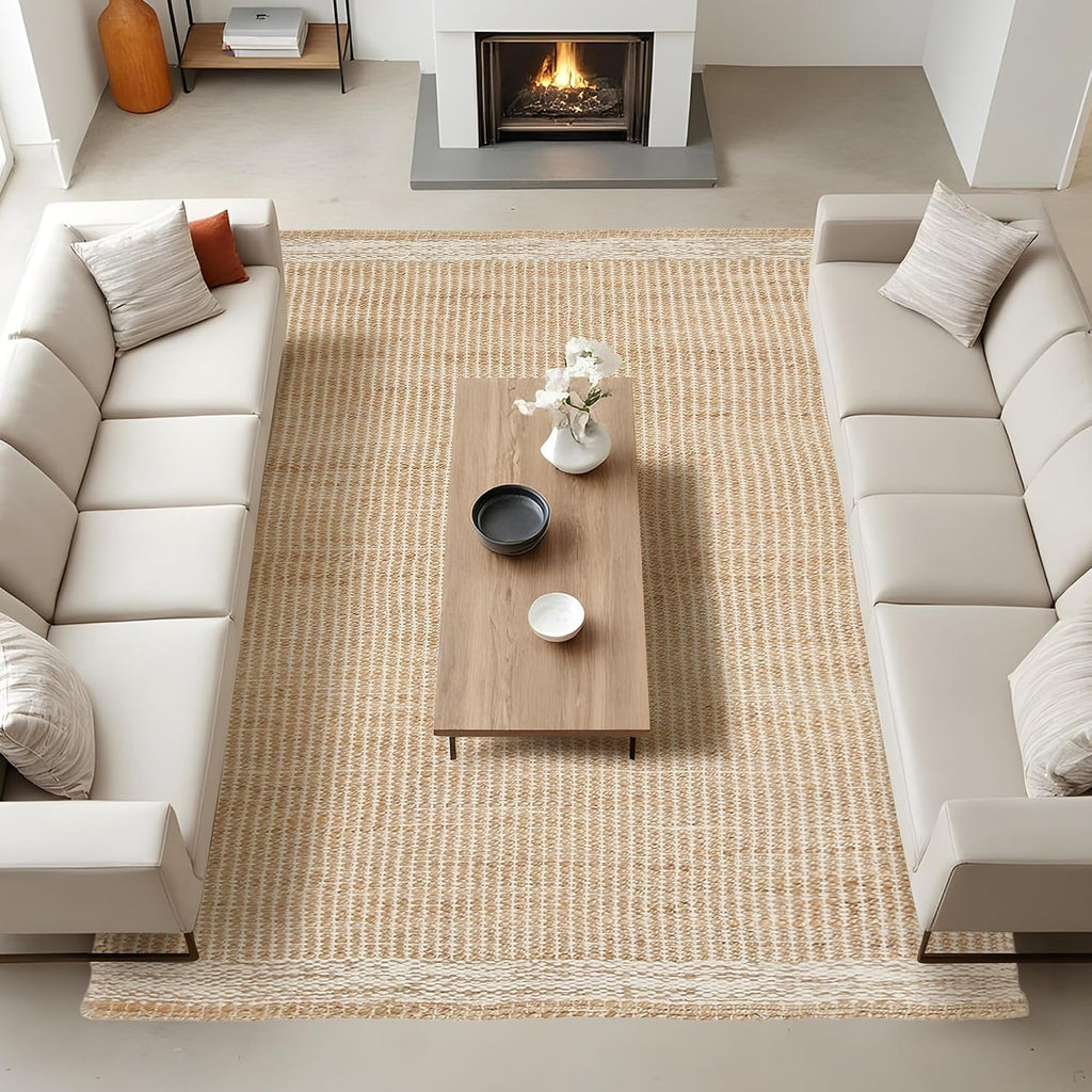 Boho Check Handwoven Jute Wool Rug