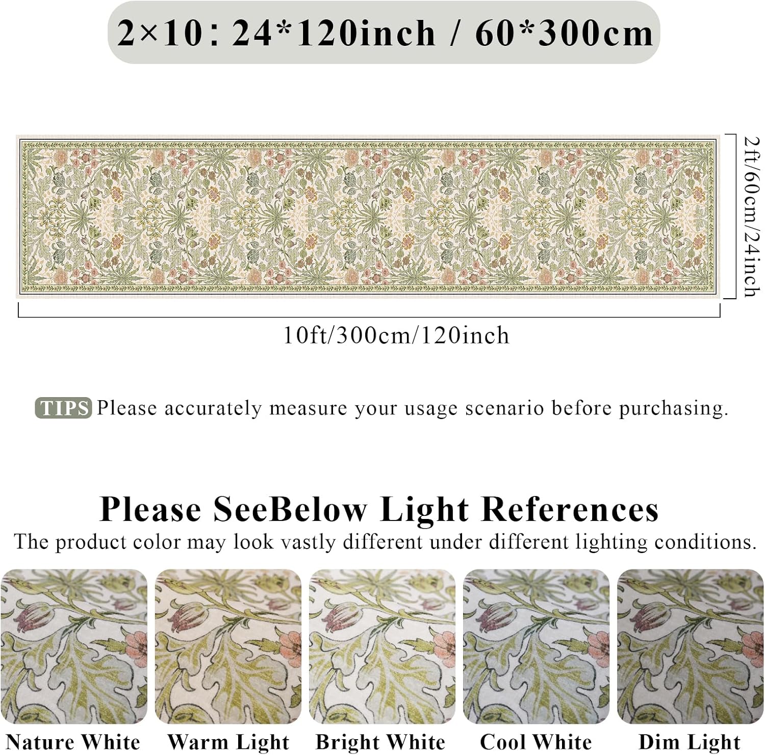 Boho Washable Floral Non Slip Runner Rug