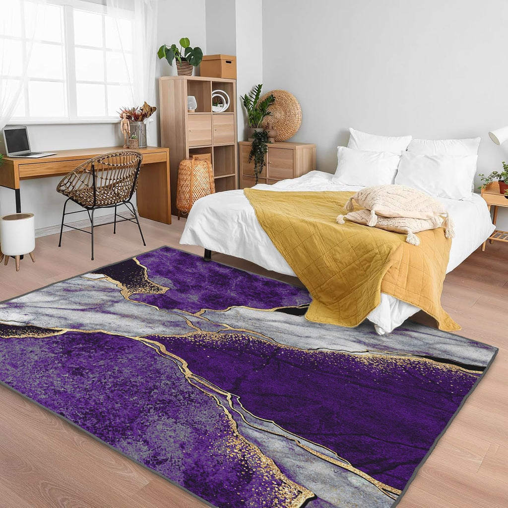 Purple Marble Washable Modern Rug