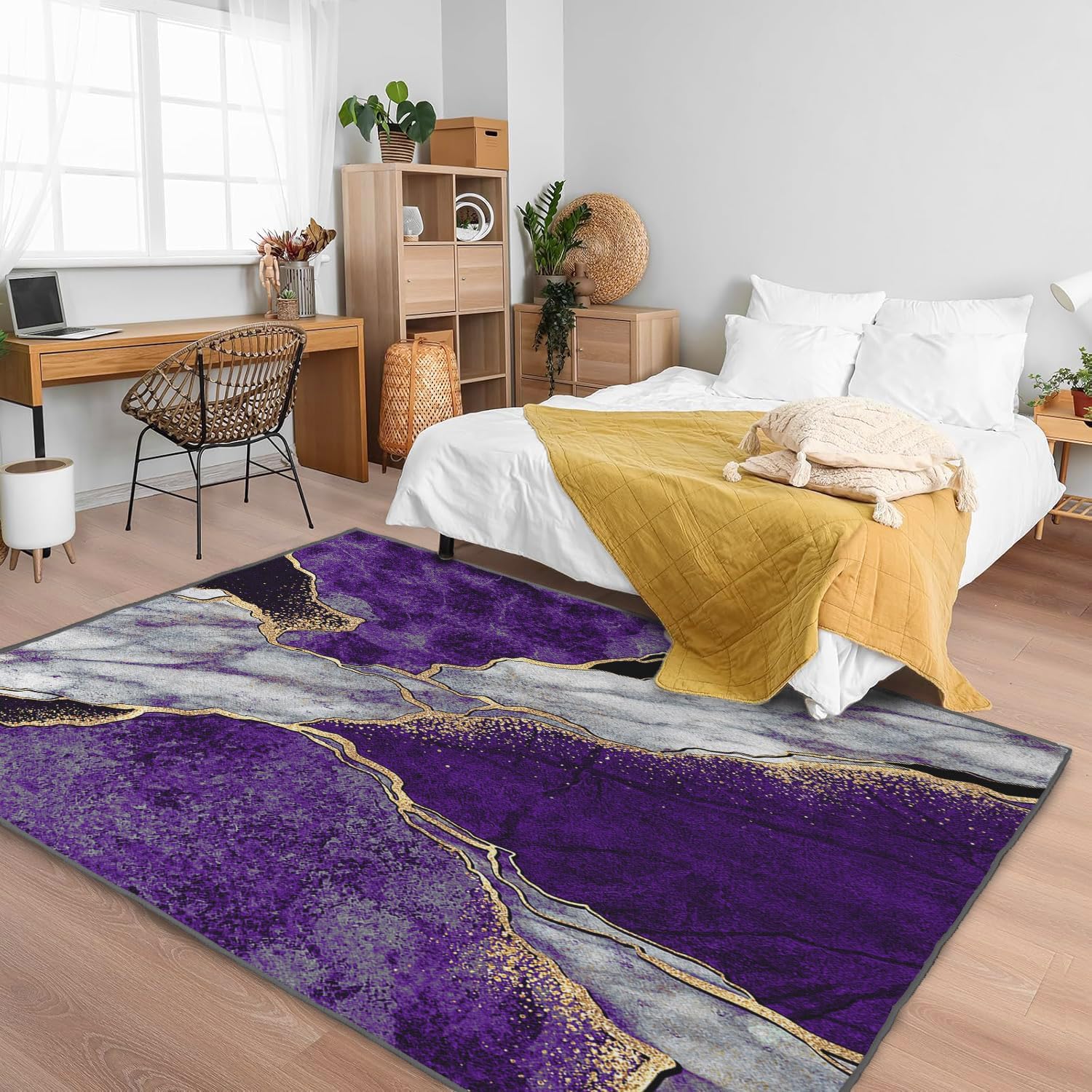 Purple Marble Washable Modern Rug