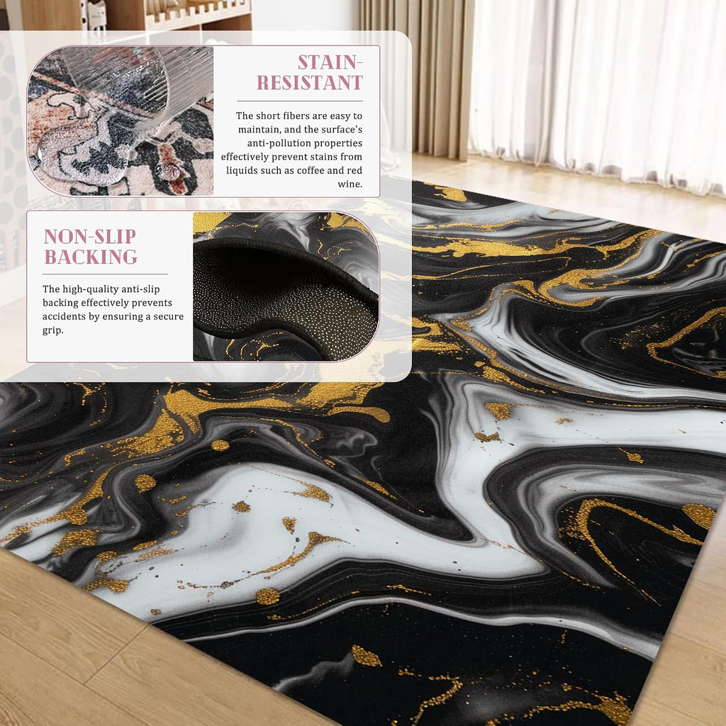 Modern Marble Swirl Washable Area Rug