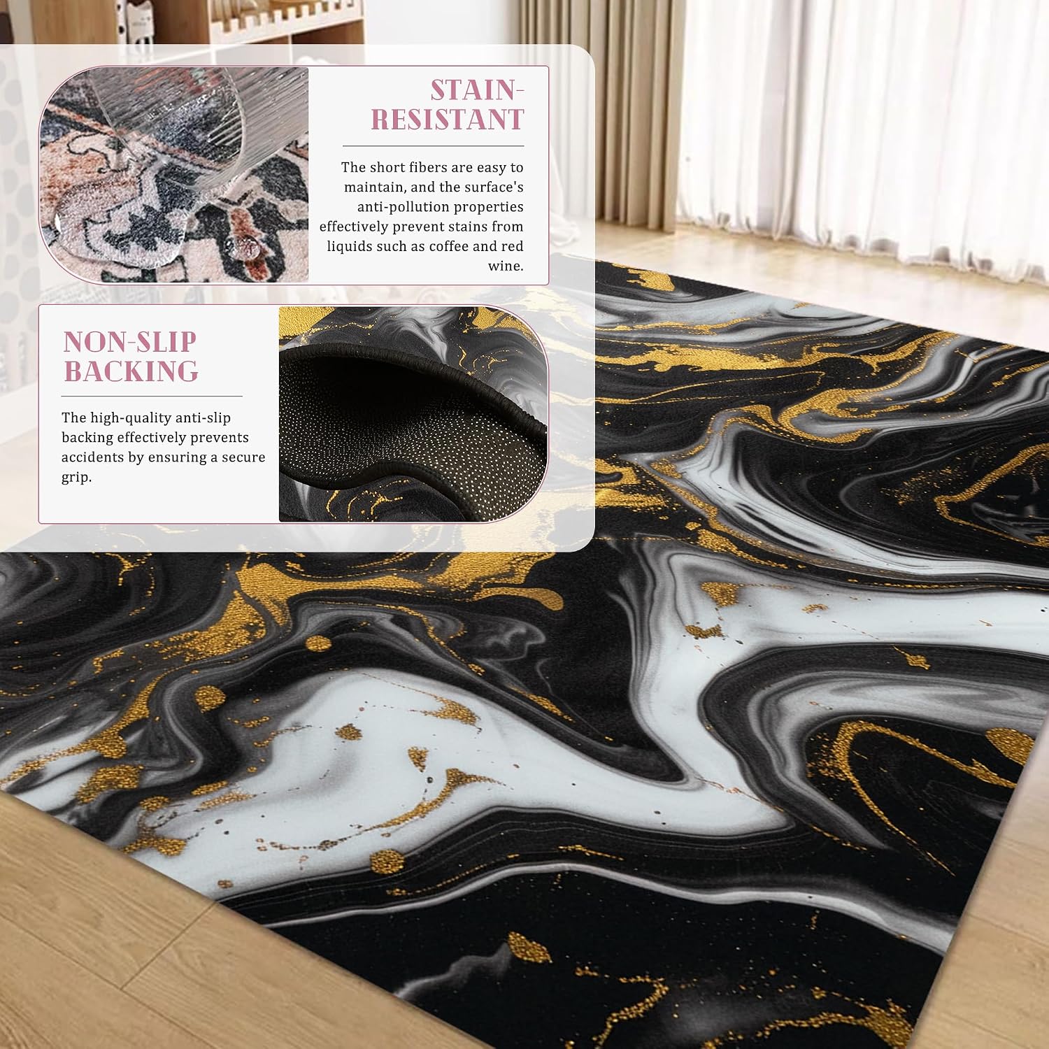 Modern Marble Swirl Washable Area Rug