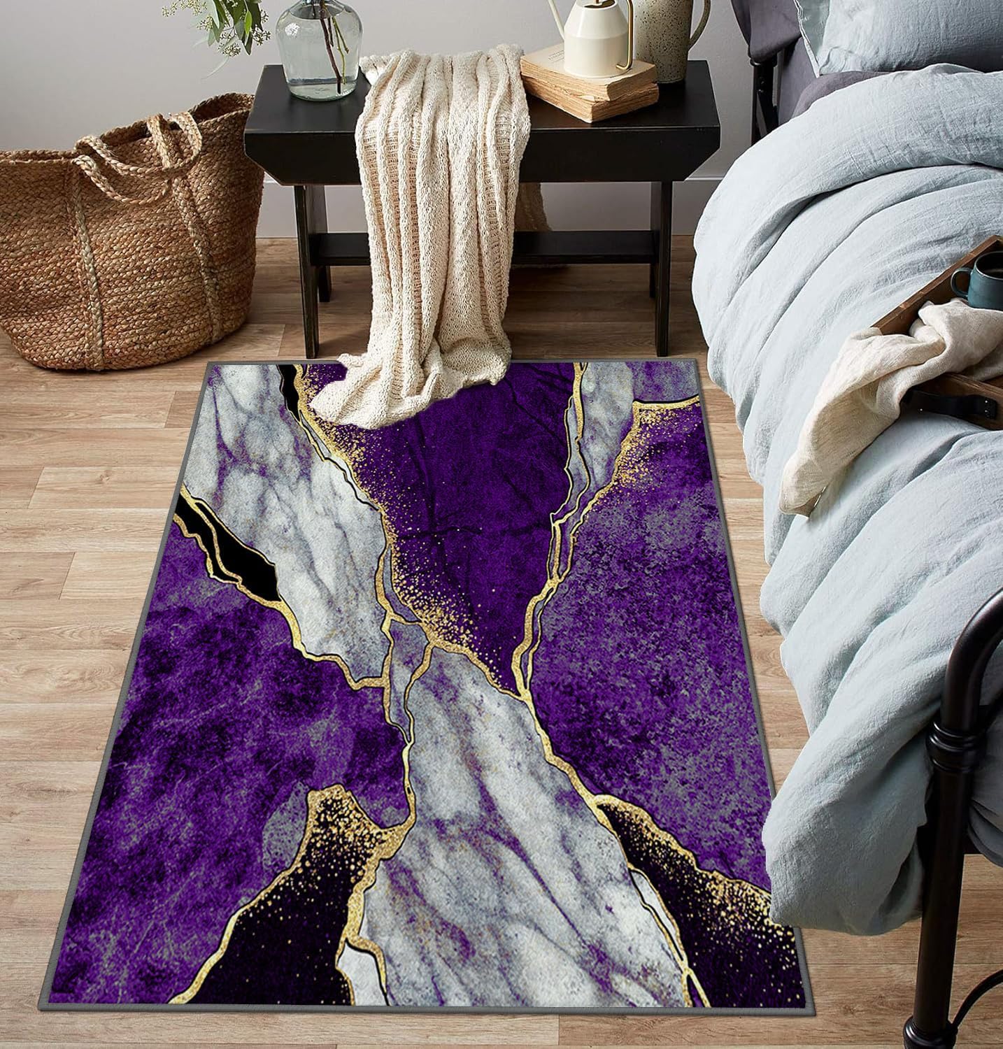 Purple Marble Washable Modern Rug