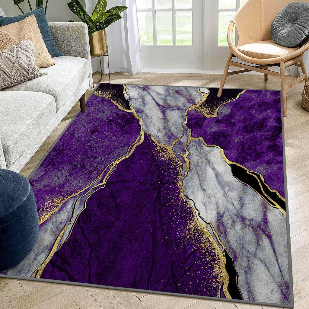 Purple Marble Washable Modern Rug