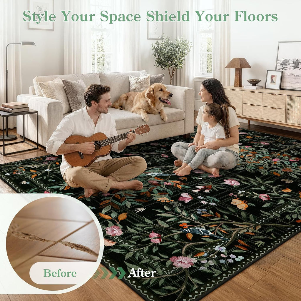 Boho Floral Non Slip Washable Runner Rug