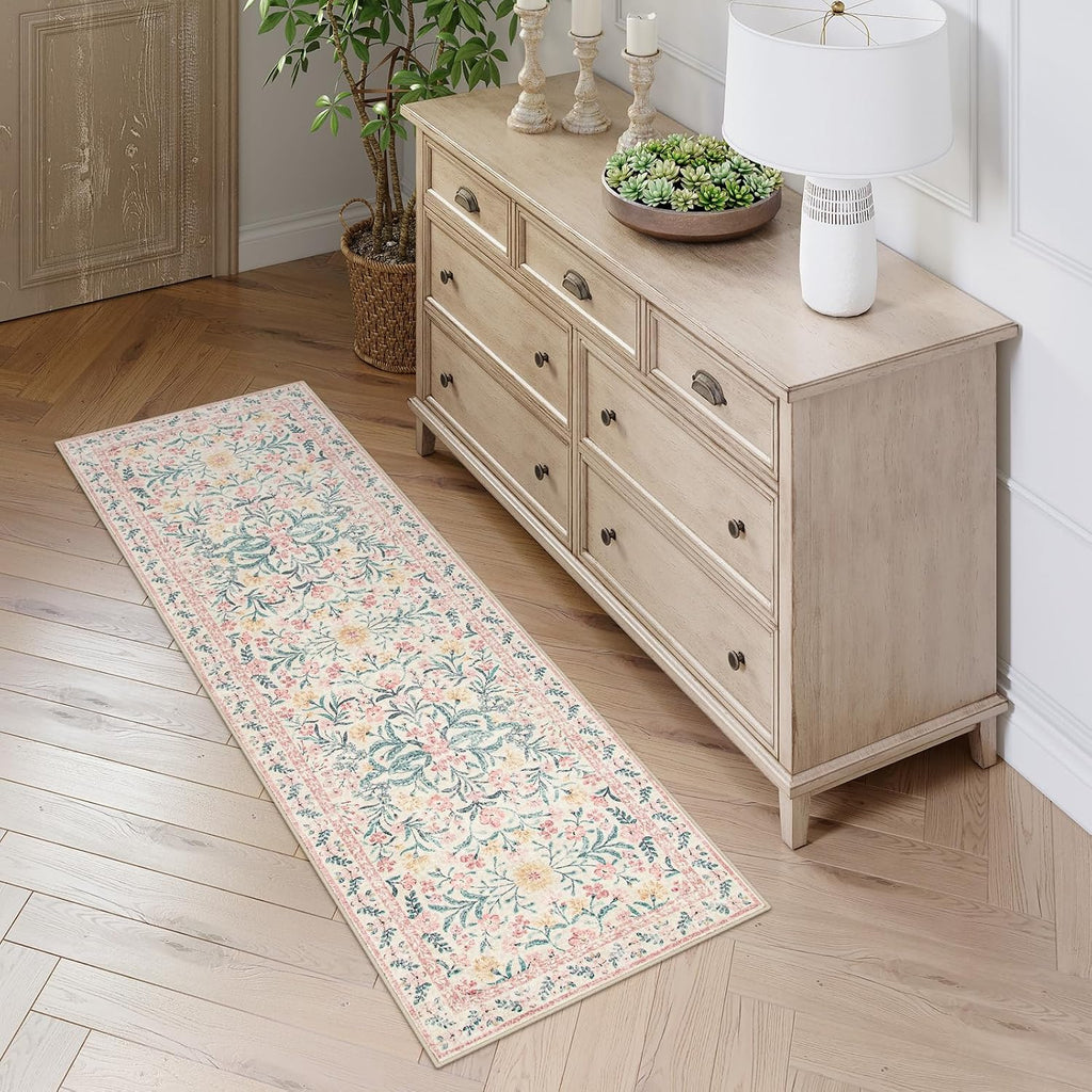 Floral Non Slip Washable Runner Rug