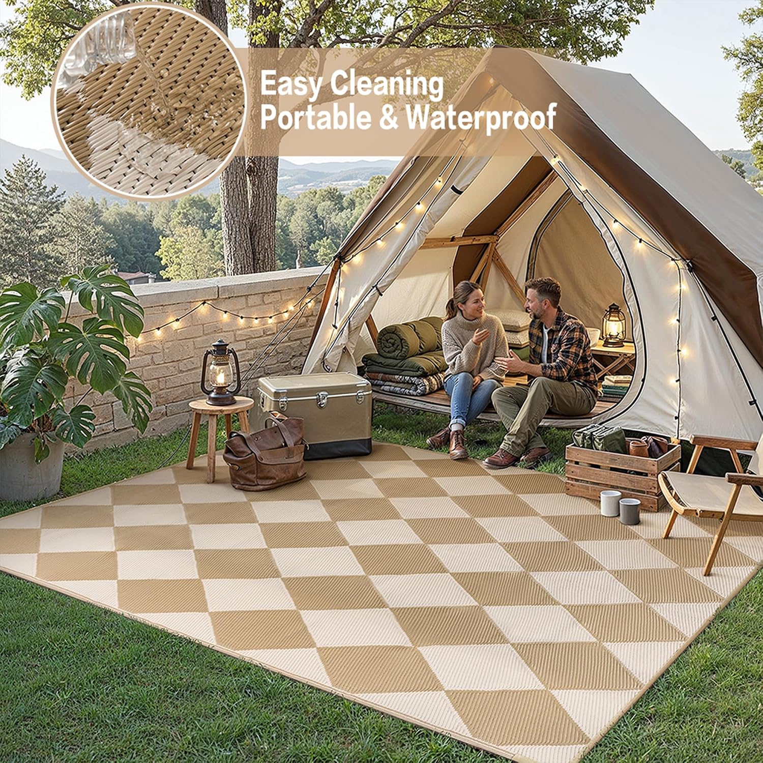 Waterproof Reversible Geometric Outdoor Rug