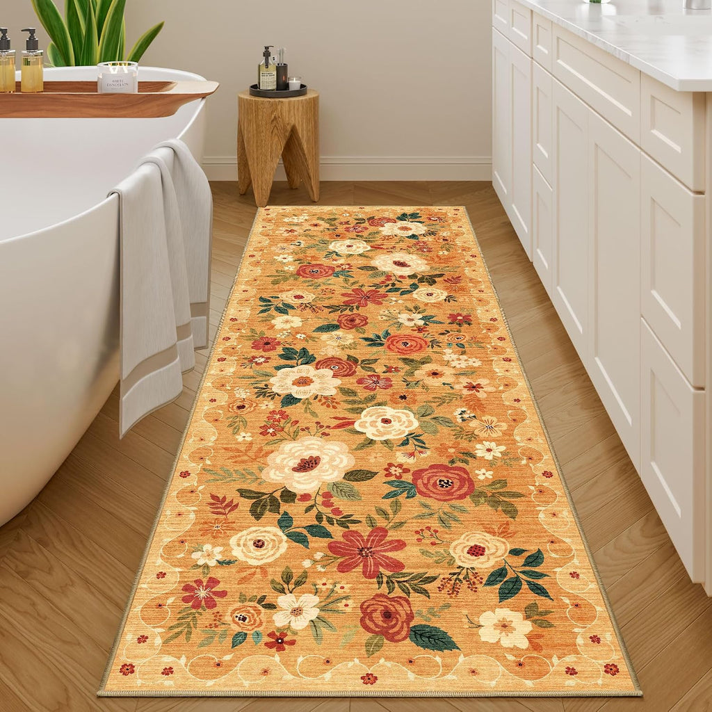 Modern Floral Pet Friendly Washable Runner Rug