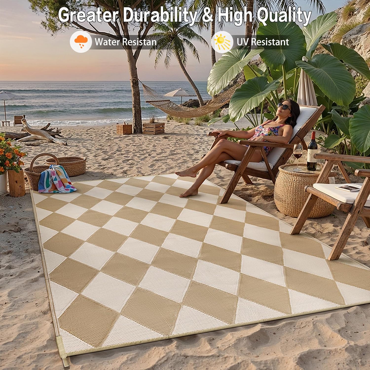 Waterproof Reversible Geometric Outdoor Rug