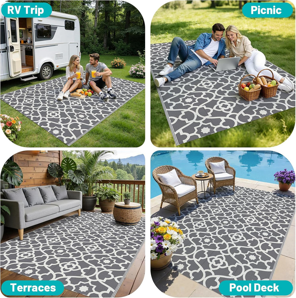 Reversible Waterproof Geometric Outdoor Rug