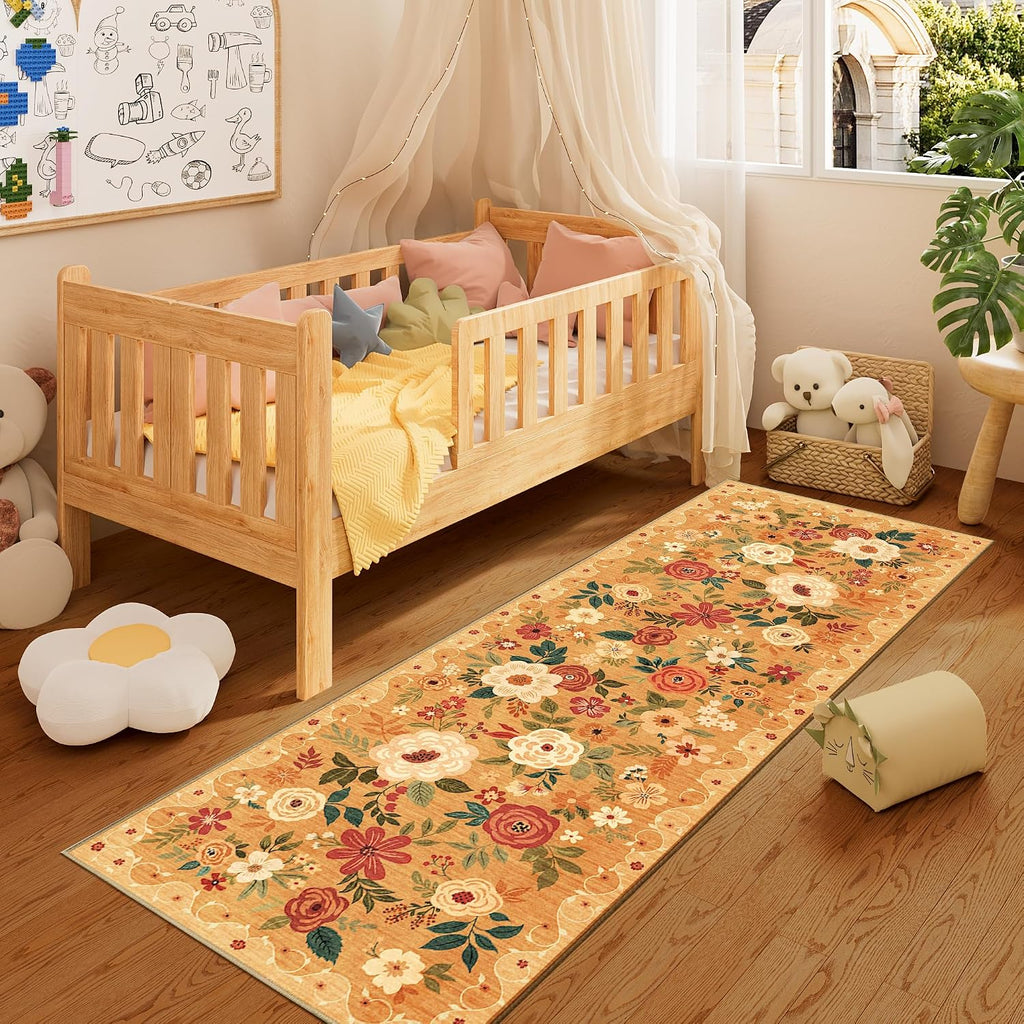 Modern Floral Pet Friendly Washable Runner Rug