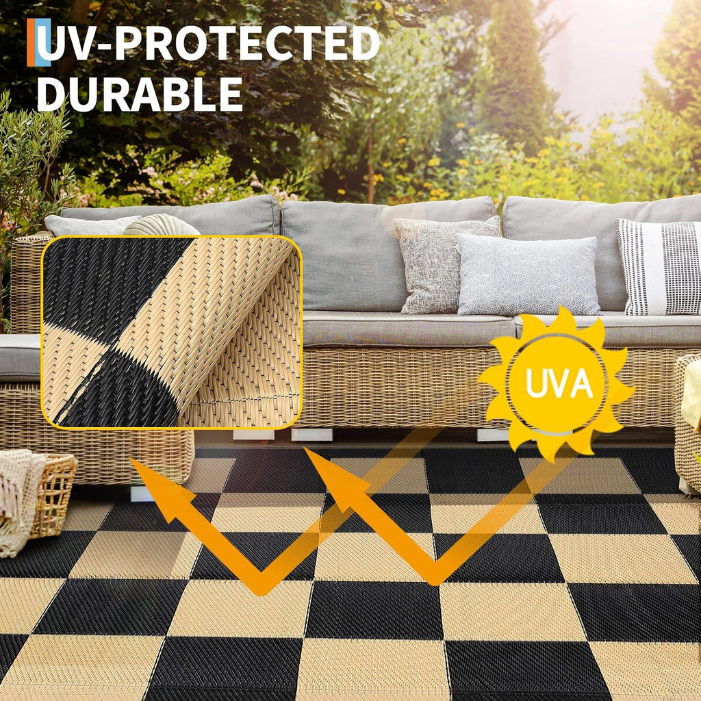 UV Resistant Plaid Waterproof Outdoor Rug