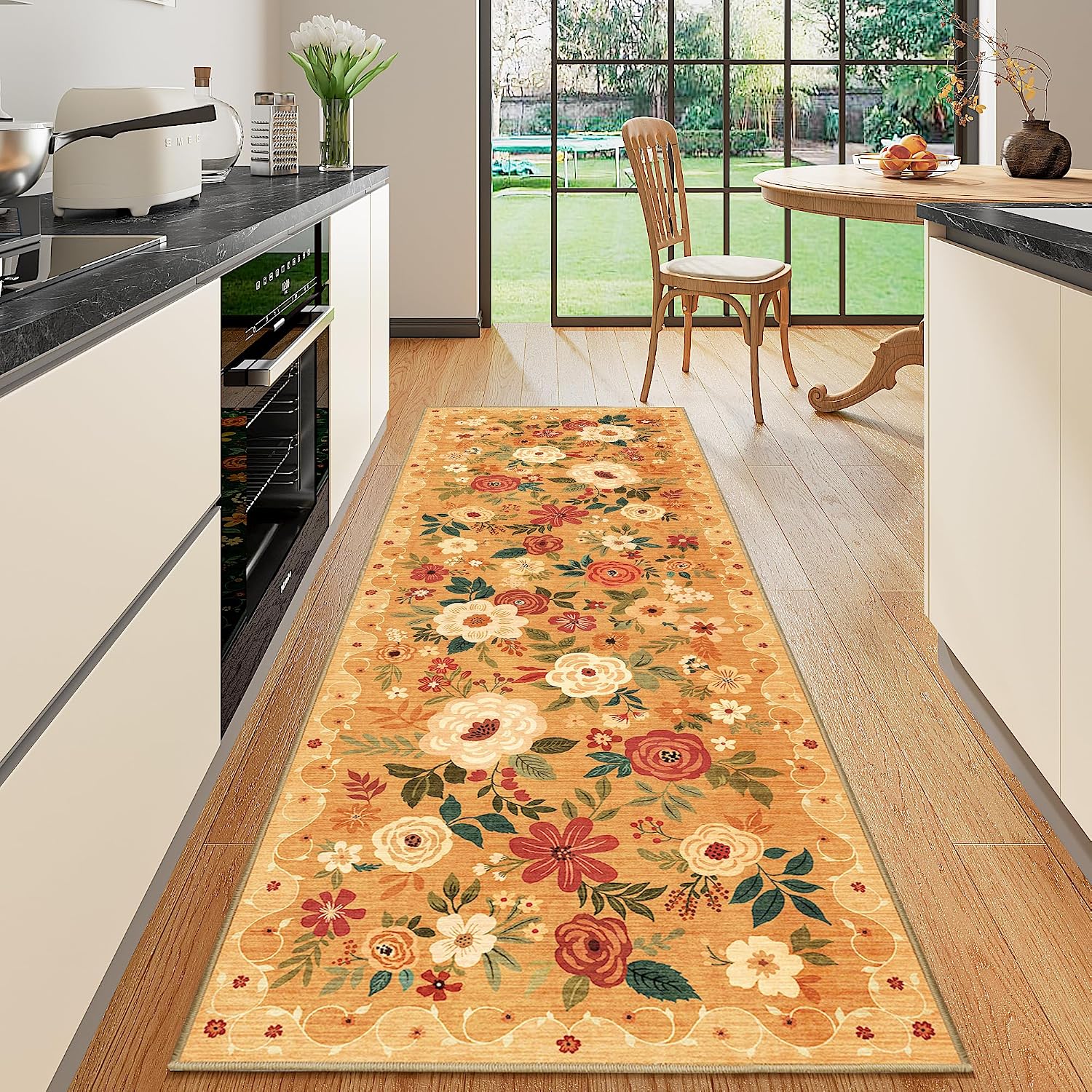 Modern Floral Pet Friendly Washable Runner Rug