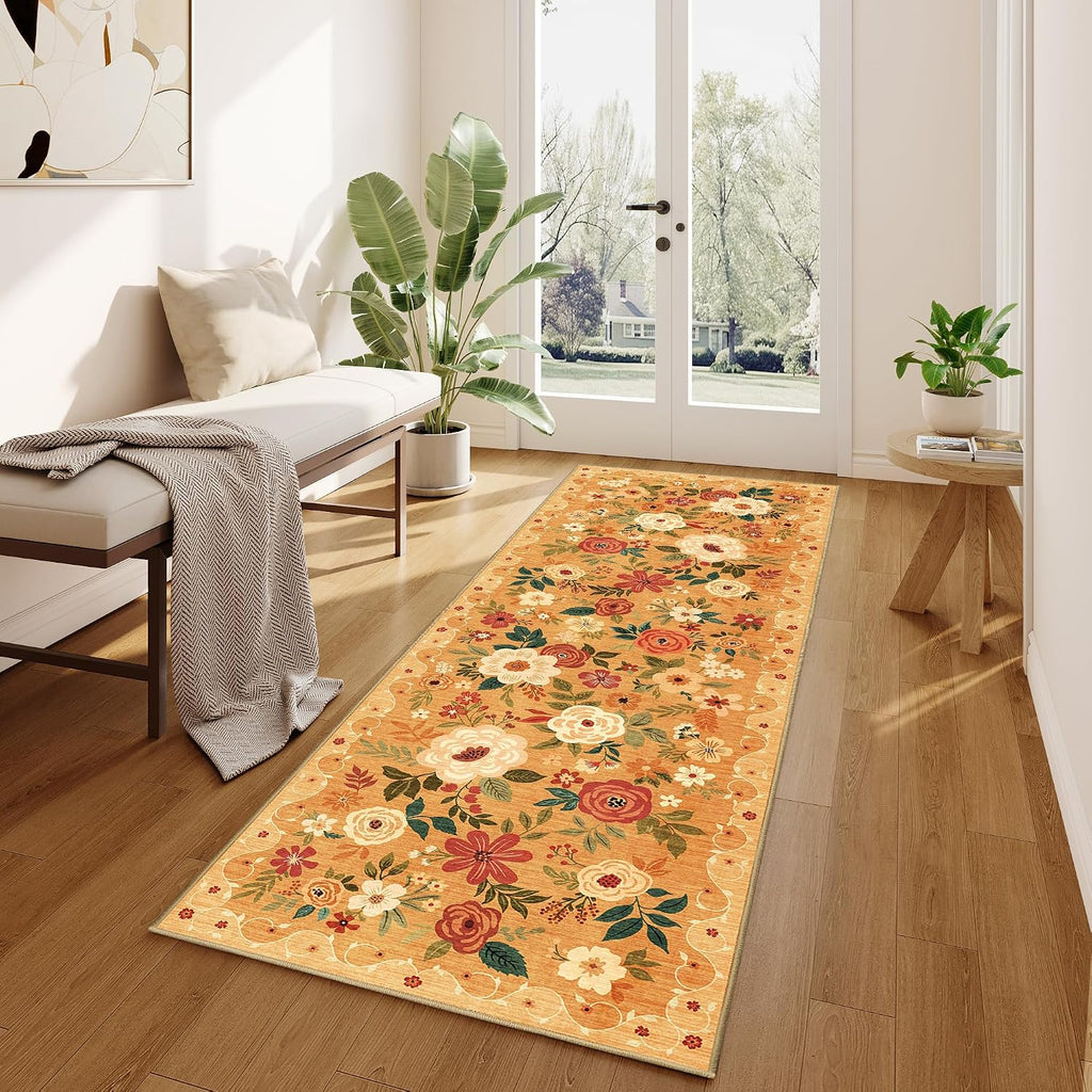 Modern Floral Pet Friendly Washable Runner Rug
